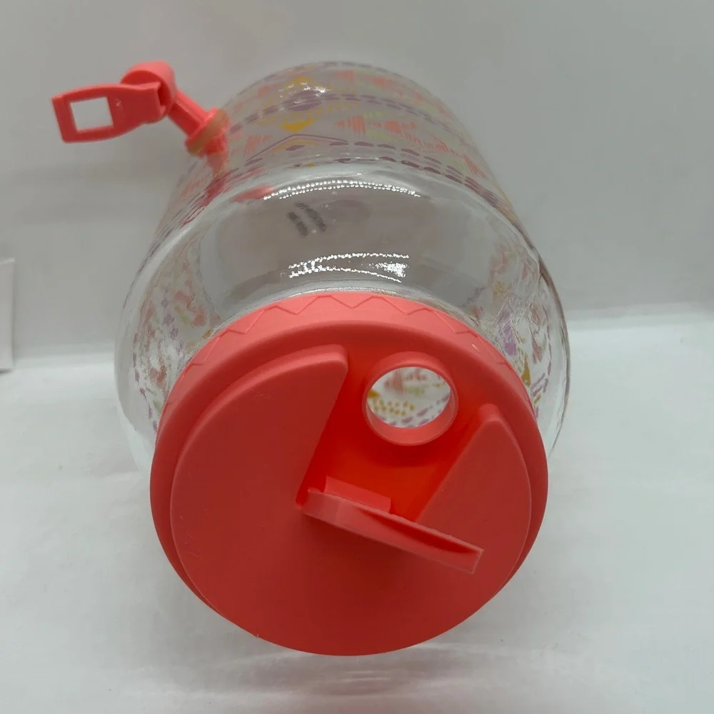 Vintage Colorful Glass Gallon Dispenser Sun Tea Jar:Rosy Geometric Design